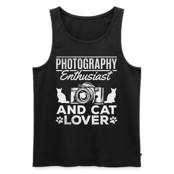 Photography enthusiast and cat lover photographer - Men's Premium Organic Tank Top - black - Front - AI Model Male 178 light (178cm)