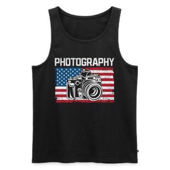 Photography US Flag Photography Lovers - Débardeur bio Premium Homme - noir - Devant - AI Model Male 178 light (178cm)