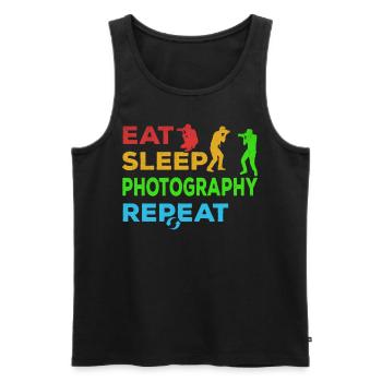 Photographe Eat Sleep Photography - Photo de l’appareil photo - Débardeur bio Premium Homme - noir - Devant - AI Model Male 178 light (178cm)