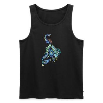 Peacock I Peacock Eye Motif avec plume de paon - Débardeur bio Premium Homme - noir - Devant - AI Model Male 178 light (178cm)