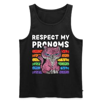 Respectez mes pronoms Kitten Gay Transgender Pride - Débardeur bio Premium Homme - noir - Devant - Michal (187cm)