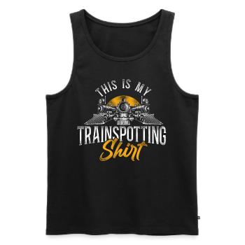 Steam Train Driver Trainspotting - Men's Premium Organic Tank Top - black - Front - AI Model Male 178 light (178cm)