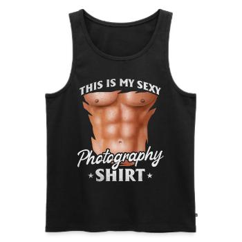 Photo — Ceci est mon photographe de chemise de photographie sexy - Débardeur bio Premium Homme - noir - Devant - Michal (187cm)