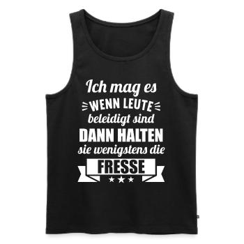 Ich mag es wenn Leute beleidigt sind halten Fresse - Männer Premium Bio Tank Top - Schwarz - Vorne - Michal (187cm)