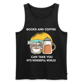 Lire le livre Boire du café - Débardeur bio Premium Homme - noir - Devant - Michal (187cm)