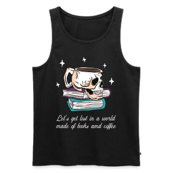 Abtauchen zwischen Bücherseiten und Kaffee - Männer Premium Bio Tank Top - Schwarz - Vorne - AI Model Male 178 light (178cm)