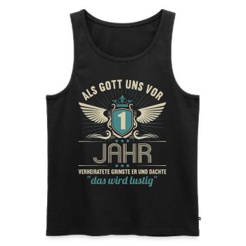 1 Jahre verheiratet wird lustig 1.Hochzeitstag - Männer Premium Bio Tank Top - Schwarz - Vorne - Michal (187cm)