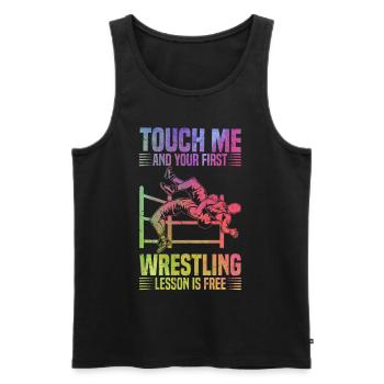 Berühre mich und deine erste Wrestling-Lektion ist - Männer Premium Bio Tank Top - Schwarz - Vorne - AI Model Male 178 light (178cm)