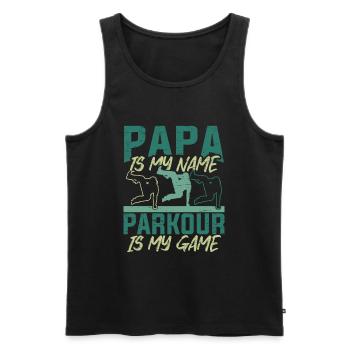 Parkour Papa Run Jump Flip Freerunning Acrobatics - Men's Premium Organic Tank Top - black - Front - AI Model Male 178 light (178cm)