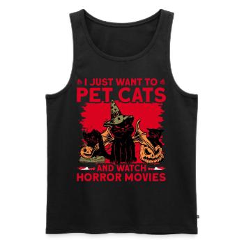 Je veux juste caresser les chats et regarder des films d’horreur - Débardeur bio Premium Homme - noir - Devant - AI Model Male 178 light (178cm)