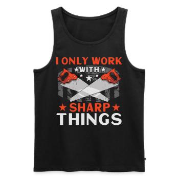 Je ne travaille qu’avec des choses pointues - Débardeur bio Premium Homme - noir - Devant - AI Model Male 178 light (178cm)