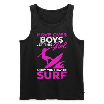 Surfer Move Over Boys Laissez-vous inspirer par cela - Débardeur bio Premium Homme - noir - Devant - Michal (187cm)