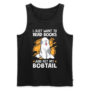 Reading books and petting Bobtail German Shepherd - Men's Premium Organic Tank Top - black - Front - AI Model Male 178 light (178cm)
