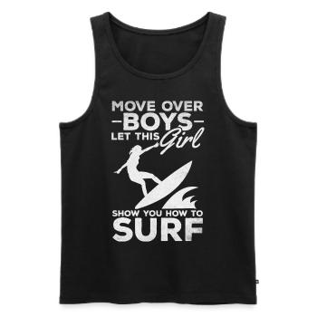 Surf Move Over Boys Let this girl - Men's Premium Organic Tank Top - black - Front - AI Model Male 178 light (178cm)
