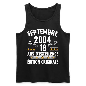 18 Ans Anniversaire Vintage Né(e) Septembre 2004 - Débardeur bio Premium Homme - noir - Devant - Michal (187cm)