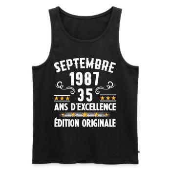 35 Ans Anniversaire Vintage Né(e) Septembre 1987 - Débardeur bio Premium Homme - noir - Devant - Michal (187cm)