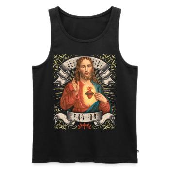 Vintage-Jesus, Jesus Christus, Herz-Jesu - Männer Premium Bio Tank Top - Schwarz - Vorne - AI Model Male 178 light (178cm)