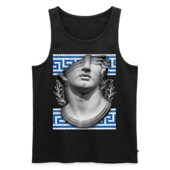 Greece, ancient sculpture, meandering pattern - Men's Premium Organic Tank Top - black - Front - AI Model Male 178 light (178cm)