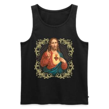 Jésus vintage, Jésus-Christ, Sacré-Cœur, Sauveur - Débardeur bio Premium Homme - noir - Devant - Michal (187cm)