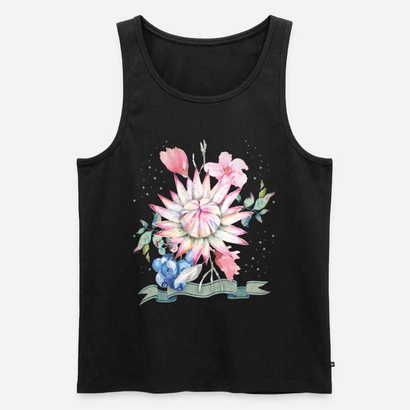 Protea-Aquarell, Protea-Illustration - Männer Premium Bio Tank Top - Schwarz