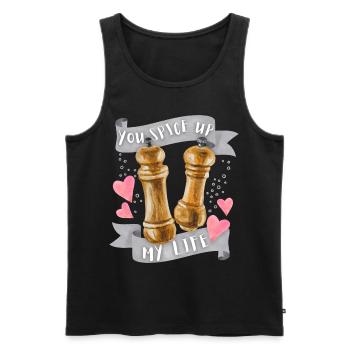 Amour amour, dicton drôle, sel et poivre - Débardeur bio Premium Homme - noir - Devant - Michal (187cm)