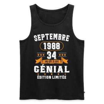 34 Ans Anniversaire Vintage Né(e) Septembre 1988 - Débardeur bio Premium Homme - noir - Devant - Michal (187cm)