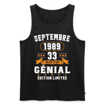 33 Ans Anniversaire Vintage Né(e) Septembre 1989 - Débardeur bio Premium Homme - noir - Devant - Michal (187cm)