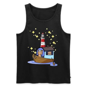 Peanut Sailor Boat Lighthouse Voyage d’aventure - Débardeur bio Premium Homme - noir - Devant - AI Model Male 178 light (178cm)