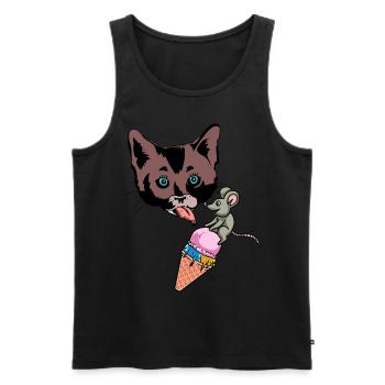 Sommerzeit Katze Maus Eiskrem naschen lecken Kind - Männer Premium Bio Tank Top - Schwarz - Vorne - AI Model Male 178 light (178cm)