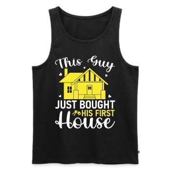 Housewarming Party - This Guy Just Bought His Firs - Men's Premium Organic Tank Top - black - Front - AI Model Male 178 light (178cm)