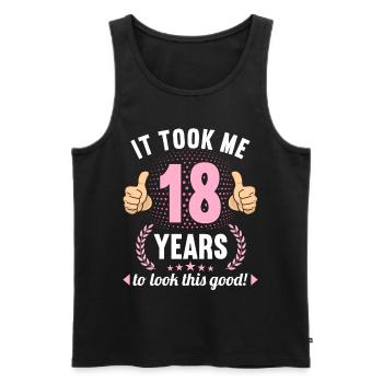il m’a fallu 18 ans pour avoir l’air de ce bon anniversaire de 18 ans - Débardeur bio Premium Homme - noir - Devant - AI Model Male 178 light (178cm)