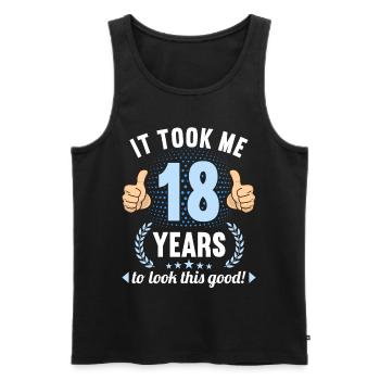 il m’a fallu 18 ans pour avoir l’air de ce bon anniversaire de 18 ans - Débardeur bio Premium Homme - noir - Devant - AI Model Male 178 light (178cm)