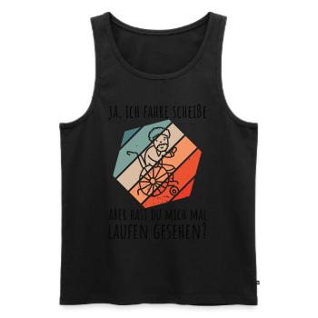 Rollstuhlfahrer Humor Spruch - Männer Premium Bio Tank Top - Schwarz - Vorne - Michal (187cm)