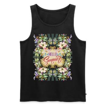 Vintage Flowers, Summer Saying Hello-Summer - Men's Premium Organic Tank Top - black - Front - Michal (187cm)