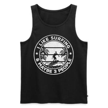 Surf - J’aime surfer et peut-être 3 personnes - - Débardeur bio Premium Homme - noir - Devant - Michal (187cm)