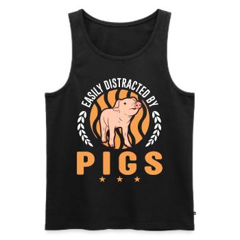 Easily distracted by Pigs Farmer Pigs - Men's Premium Organic Tank Top - black - Front - AI Model Male 178 light (178cm)