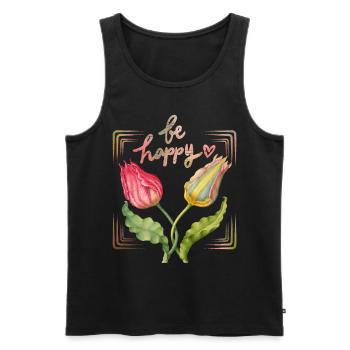 Be-happy, motivation, saying with vintage tulips - Men's Premium Organic Tank Top - black - Front - Michal (187cm)