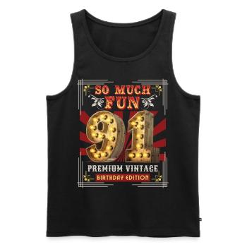 91st birthday 91 years Vintage-Retro Fun-Birthday - Men's Premium Organic Tank Top - black - Front - Michal (187cm)