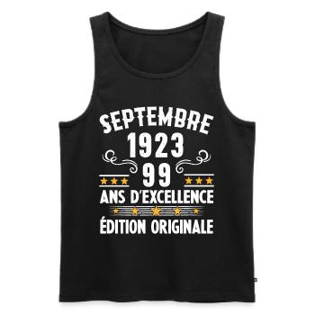 99 Ans Anniversaire Vintage Né(e) Septembre 1923 - Débardeur bio Premium Homme - noir - Devant - AI Model Male 178 light (178cm)
