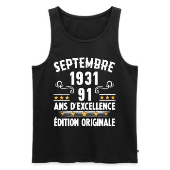 91 Ans Anniversaire Vintage Né(e) Septembre 1931 - Débardeur bio Premium Homme - noir - Devant - Michal (187cm)
