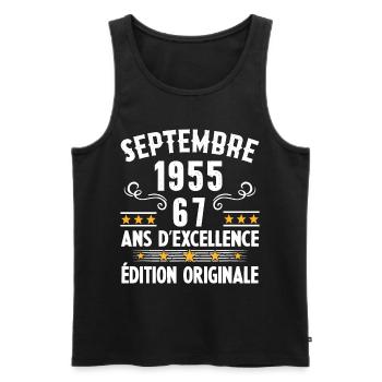 67 Ans Anniversaire Vintage Né(e) Septembre 1955 - Débardeur bio Premium Homme - noir - Devant - AI Model Male 178 light (178cm)