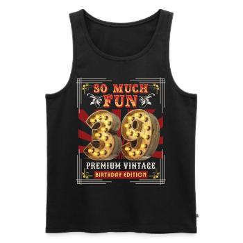 39ème anniversaire 39 ans Vintage-Retro-Fun-Anniversaire - Débardeur bio Premium Homme - noir - Devant - Michal (187cm)