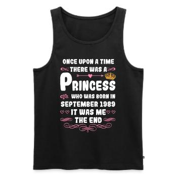 Es war einmal eine Prinzessin. September 1989 Gebu - Männer Premium Bio Tank Top - Schwarz - Vorne - Michal (187cm)