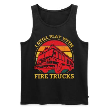 Firefighter - I Still Play With Fire Trucks - Männer Premium Bio Tank Top - Schwarz - Vorne - Michal (187cm)