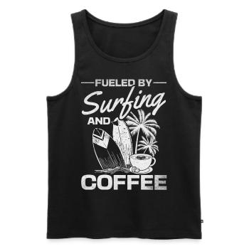 Surfen, angetrieben durch Surfen und Kaffee, - Männer Premium Bio Tank Top - Schwarz - Vorne - AI Model Male 178 light (178cm)