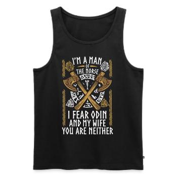 Ich bin ein Mann des Nordes, den ich fürchte, Odin - Männer Premium Bio Tank Top - Schwarz - Vorne - Michal (187cm)