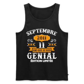 11 Ans Anniversaire Vintage Né(e) Septembre 2011 - Débardeur bio Premium Homme - noir - Devant - AI Model Male 178 light (178cm)