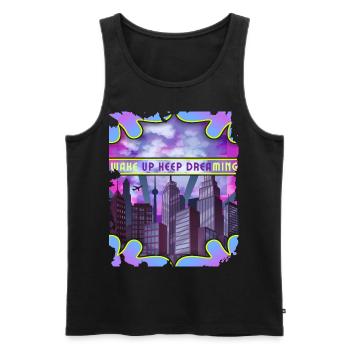 Cityscape Art Deco, Vaporwave, Outrun Style - Men's Premium Organic Tank Top - black - Front - AI Model Male 178 light (178cm)