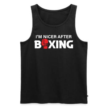 Boxe Kickboxing - Je suis plus gentil après la boxe - Débardeur bio Premium Homme - noir - Devant - AI Model Male 178 light (178cm)