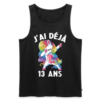 J'ai Déja 13 Ans Cadeau Anniversaire Fille Licorne - Débardeur bio Premium Homme - noir - Devant - Michal (187cm)